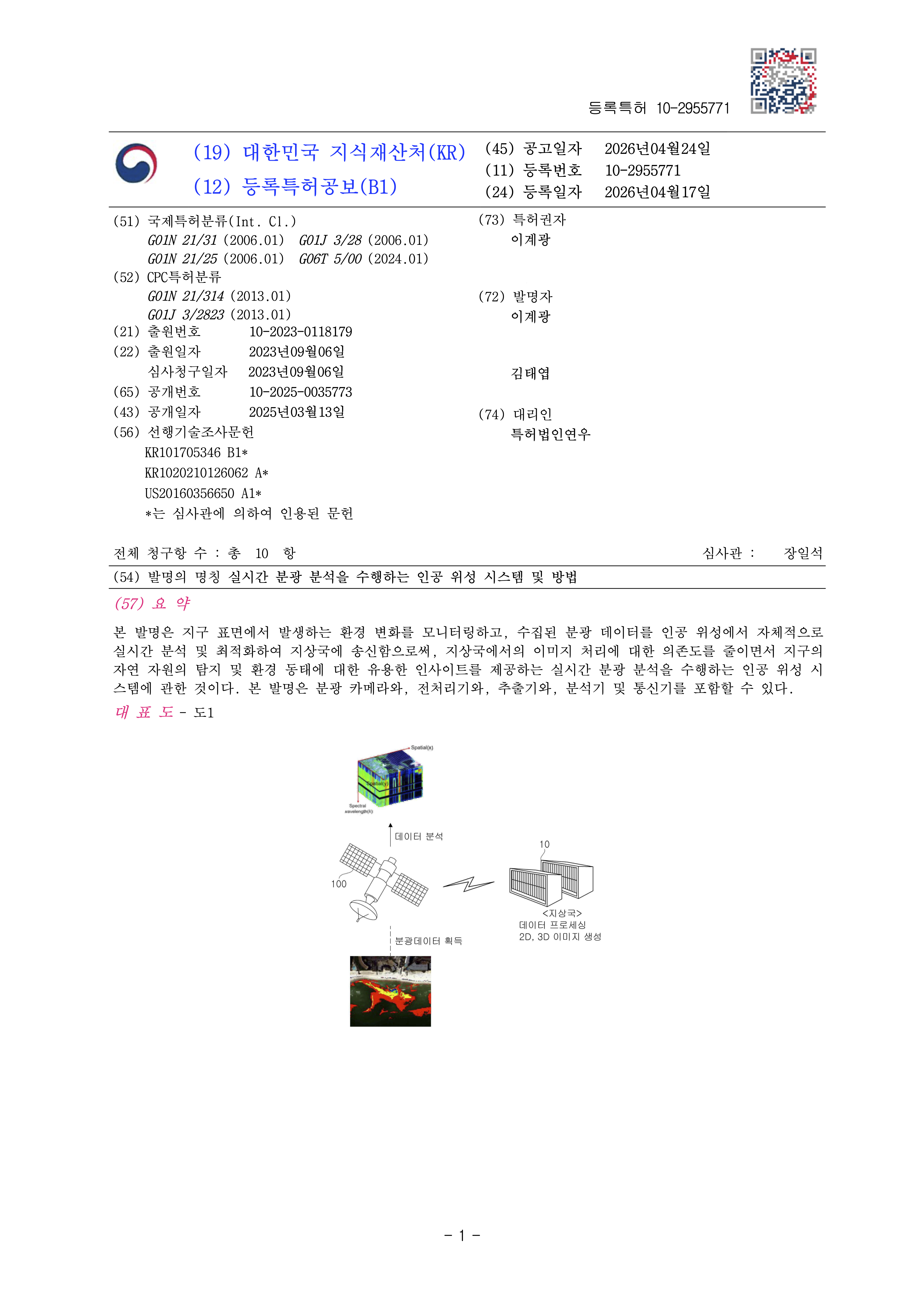 인공위성 시스템 특허증